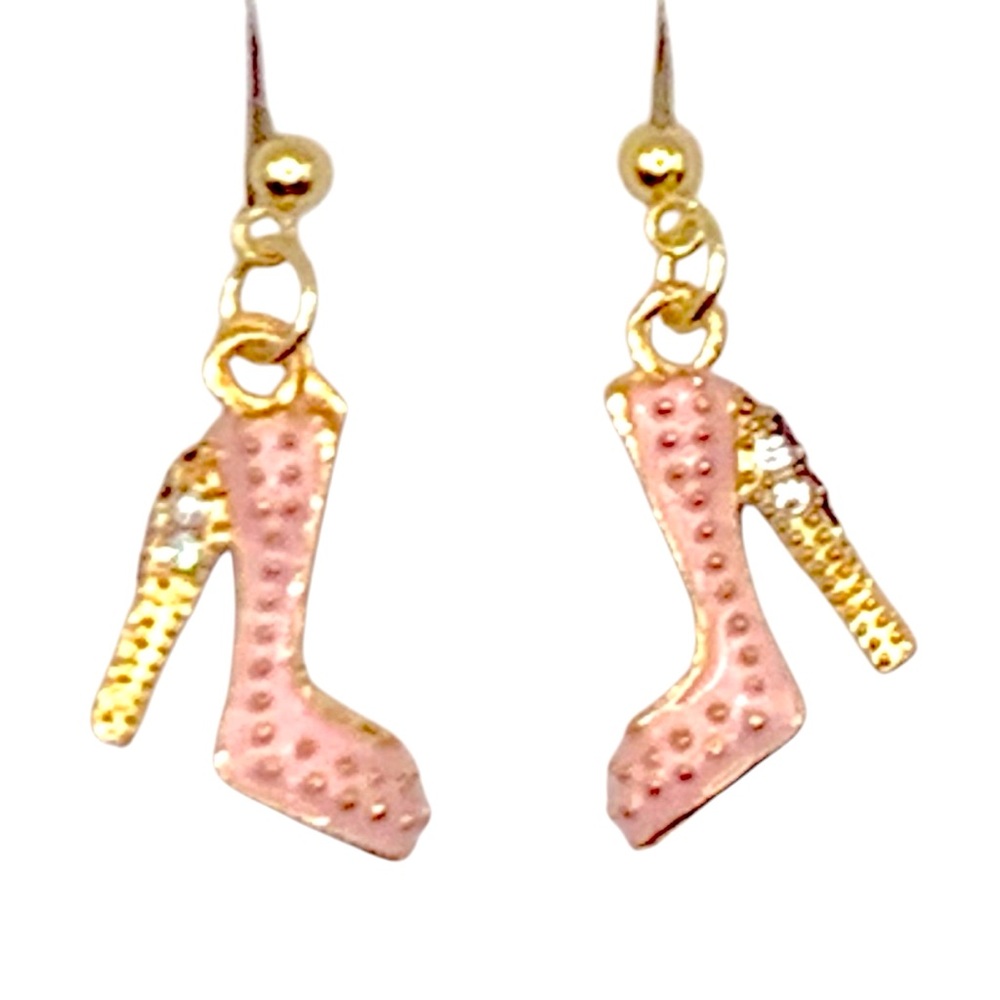 High Heels Pink & Gold with Crystal Heels Stud Dangle Earrings